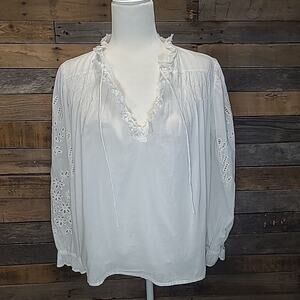 Generation Love Womens Cotton Eyelet Puff long Sleeve Blouse Top White Size M